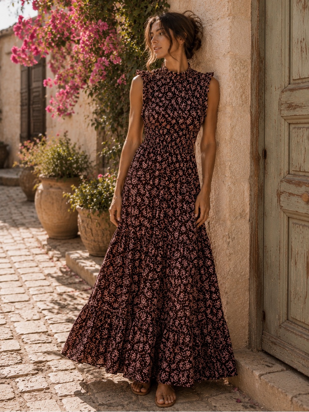 Caroline Constas Floral Ruffle Smocked Maxi Dress NWT - Picture 1 of 9